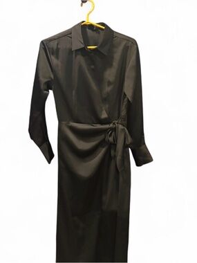 Classic Black Maxi Shirt Dress with Side Tie